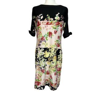 Julian Taylor Foral Dress 8 Boatneck Cutout‎ Sleeves Knee Length